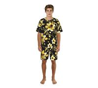 WCXTHGFA Ensemble de pyjama élégant pour homme avec imprimé fleurs noires et dorées, vêtements de nuit confortables pour hommes, parfait pour les nuits d'été, Noir , M