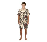 WCXTHGFA Ensemble de pyjama élégant pour homme imprimé peinture paysage, vêtements de nuit confortables pour homme, parfait pour les nuits d'été, Noir , S