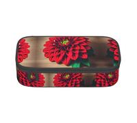 WCXTHGFA Grande trousse à crayons en bois avec motif floral rouge et imprimé dahlia rouge, idéale pour les voyages ou un usage quotidien, Noir , Taille unique, Trousse de maquillage