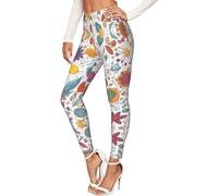 WCXTHGFA Legging pour femme avec plumes colorées dessinées à la main sur imprimé blanc, pantalon d'entraînement doux au toucher, pour la gym, la randonnée, le quotidien, Noir , S