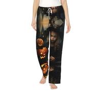 WCXTHGFA Pantalon de pyjama en flanelle à imprimé horreur d'Halloween pour femme, pyjama doux et chaud, parfait pour les week-ends paresseux à la maison, Noir , XXL