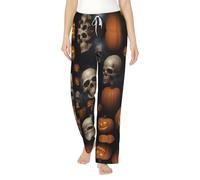 WCXTHGFA Pantalon de pyjama en flanelle pour femme avec imprimé tête de mort d'Halloween, doux et chaud, parfait pour les week-ends paresseux à la maison, Noir , XL