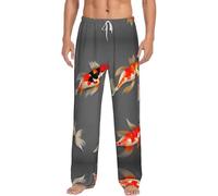 WCXTHGFA Pantalon de pyjama traditionnel en flanelle avec imprimé carpes koï à pois pour homme, pyjama de Noël pour homme, parfait pour les week-ends paresseux, Noir , XXXXXL