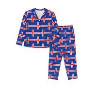 WCXTHGFA Pyjama de Noël confortable avec imprimé drapeau de l'Islande - Ensemble de vêtements d'intérieur assortis pour les vacances et les réunions de famille, Noir , XXL