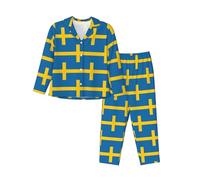 WCXTHGFA Pyjama de Noël confortable avec imprimé drapeau suédois, ensembles de vêtements de détente assortis, pour les vacances et les réunions de famille, Noir , S