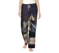 WCXTHGFA Tower Bridge In London Pantalon de pyjama en flanelle pour femme, pyjama doux et chaud, parfait pour les week-ends paresseux à la maison, Noir , XL