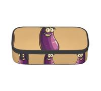 WCXTHGFA Trousse à crayons élégante avec imprimé aubergine de dessin animé, grande capacité, idéale pour les voyages ou un usage quotidien, Noir , Taille unique, Trousse de maquillage