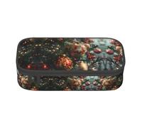 WCXTHGFA Trousse à crayons élégante avec imprimé Merry Christmas - Grande capacité - Idéale pour les voyages ou un usage quotidien, Noir , Taille unique, Trousse de maquillage