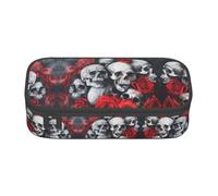 WCXTHGFA Trousse élégante avec motif tête de mort et rose rouge, grande capacité, idéale pour les voyages ou un usage quotidien, Noir , Taille unique, Trousse de maquillage