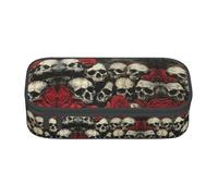 WCXTHGFA Trousse élégante avec motif tête de mort et rose rouge, grande capacité, idéale pour les voyages ou un usage quotidien, Noir , Taille unique, Trousse de maquillage
