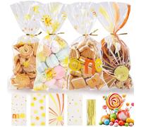 WD&CD 100Pcs Sachet Bonbon en Plastique, Sachets Anniversaire Imprimés à Pois, Étoile, Soleil et Arc en Ciel, Sacs de Cadeau, Pochette Bonbon, Sacs Pour Faveur de Noël/Anniversaire/Parties