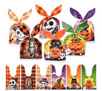 WD&CD 100Pcs Sachet Bonbon en Plastique, Sachets Halloween Imprimés à Citrouille, Crâne et Chat Noir, Sacs de Cadeau, Pochette Bonbon pour Halloween Parties