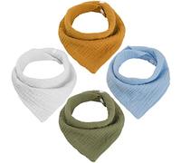 WD&CD 4 pièces Bavoirs Bebe Triangle avec 2 Bouton Réglable, Doux & Absorbant pour unisexes, Blanc + Bleu Clair + Jaune + Vert Foncé