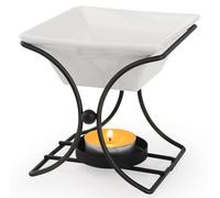 WD&CD Brûleur à Huile Essentielle en Céramique en Métal Noir, Brule Parfum avec Bol en Céramique, Bruleur Fondant pour Porte Bougie Décoratif à la Maison