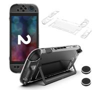 WD&CD Coque Compatible pour Nintendo Switch 2, Dockable Housse de Protection en Transparent PC pour Console et Poignées, Résistant Aux Rayures, Antidérapant, Antichoc, avec 2 Capuchons pour Joystick
