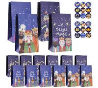 WD&CD Lot de 12 sacs cadeaux en papier avec 18 autocollants de Fête des Rois mages, pour décoration de Fête des Rois mages