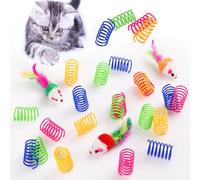 WD&CD Printemps Coloré Ressort Chat 27Pcs, Jouets Chat Interactifs, Jouets pour Chats avec 3 Souris en Peluche, Jouet Sautant Flexible et Transformable, Idéal pour Chatons et Chats