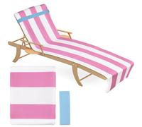 WD&CD Serviette de Plage Rayée en Microfibre 90×180 cm | Séchage Rapide, Anti-Sable, Ultra Douce | avec Lacet de Fixation Bleu Clair | Parfait pour Plage, Piscine, Voyage, Camping, Sport - Rose