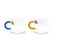 WD Lifestyle - Lot de 2 tasses en verre borosilicate avec poignée colorée (papillons)