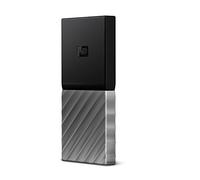 WD My Passport SSD WDBK3E2560PSL - SSD - chiffré - 256 Go - externe (portable) - USB 3.1 Gen 2 (USB-C connecteur) - AES 256 bits - dessus noir avec dessous gunmetal (gris métallisé moyen) Dessus noir et dessous gris métallisé