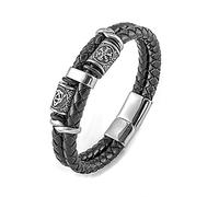 WDBAYXH Bracelet en Cuir Tressé Noir pour Hommes Viking, Boussole en Acier Inoxydable Et Perles de Noeud Celtique avec Fermoir Magnétique, Bijoux Bracelet Manchette en Cordon Multicouche