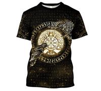 WDBAYXH Hommes Thor's Hammer T-Shirt Viking Tattoo 3D Imprimé T-Shirt à Manches Courtes, Nouveauté Col Rond Gym Gilet Norse Mythology Rune Streetwear, Retro Punk Celtic Pagan Tops,Raven,5XL