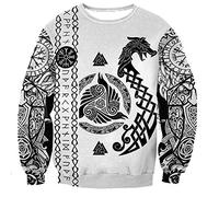 WDBAYXH Sweat à Capuche Corbeau et Dragon de Viking Odin pour Hommes, Norse Tattoo Runes 3D Print Full Zip Pull Big Pockets Casual Loose White Jacket, Celtic Pagan Unique Streetwear,Sweatshirt,3XL