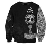 WDBAYXH Sweat-Shirt de Mythologie Nordique Sweat à Capuche Zippé Odin Thor's Hammer Valknut Tree of Life Tattoo Pull Imprimé 3D, Veste Streetwear à Manches Longues Vintage Viking Pagan,Sweatshirt,S