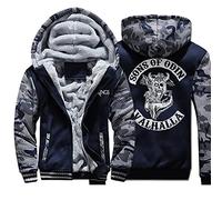 WDBAYXH Viking Thicken Plus Sweat à Capuche Zippé Chaud en Polaire, Valhalla Sons of Odin Sweat-Shirt Camo Imprimé, Grandes Poches, Veste Décontractée Lourde Personnalité Streetwear,Dark Blue,S