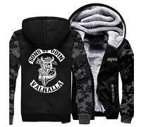 WDBAYXH Viking Thicken Plus Sweat à Capuche Zippé Chaud en Polaire, Valhalla Sons of Odin Sweat-Shirt Camo Imprimé, Grandes Poches, Veste Décontractée Lourde Personnalité Streetwear,Noir,L