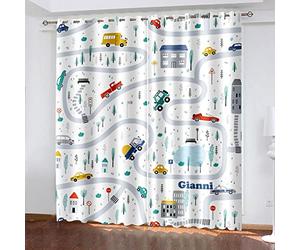 WDBBY Rideau Occultant Isolation Thermique 3D Blanc Simple Dessin animé Voiture 2 x 117x230cm 2 Panneux Rideaux Isolant avec 100% Polyester, Rideau Intérieur à œillets Moderne Chambre, pour Salon&Piè