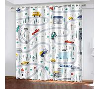 WDBBY Rideau Occultant Thermiques 3D Blanc Simple Dessin animé Voiture 2 x 75x166cm Rideau Occultant 3D Impression Rideaux Salon Moderne Thermique Isolant Polyester Rideaux Chambre Cuisine Décoration