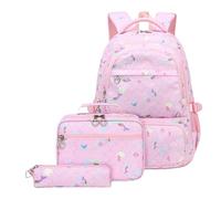Wdbild Cartable 3 pièces avec sac à déjeuner et trousse à crayons Grande capacité Sac à dos décontracté pour étudiant, rose, Taille unique