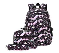 Wdbild Cartable 3 pièces avec sac à déjeuner et trousse à crayons Grande capacité Sac à dos décontracté pour étudiant, Noir , Taille unique