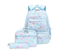 Wdbild Cartable 3 pièces avec sac à déjeuner et trousse à crayons Grande capacité Sac à dos décontracté pour étudiant, bleu, Taille unique