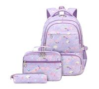 Wdbild Cartable 3 pièces avec sac à déjeuner et trousse à crayons Grande capacité Sac à dos décontracté pour étudiant, violet, Taille unique