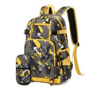 Wdbild Cartable, sac à dos d'école avec trousse à crayons pour garçons et filles, sacs pour ordinateur portable, grande capacité, port de charge USB, Noir , L