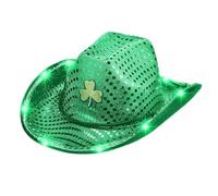 Wdbild Chapeau de cow-boy, chapeau de trèfle vert à LED populaire pour la StPatrick, accessoires de vacances irlandais, chapeaux de fête, festival, événement, couvre-chefs pour tous les âges