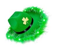 Wdbild Chapeau de cow-boy, chapeau de trèfle vert à LED populaire pour la StPatrick, accessoires de vacances irlandais, chapeaux de fête, festival, événement, couvre-chefs pour tous les âges