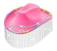Wdbild Chapeau de cowboy, chapeau lumineux de vacances avec pampilles en cristal pour filles, chapeaux lumineux pour carnaval, festivals de musique