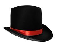 Wdbild Chapeau haut-de-forme, élégant chapeau de magicien avec ruban pour unisexe, accessoire de mode élégant, dame, panama, détails rouges, Rouge, 41