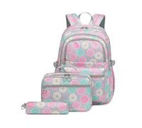 Wdbild Ensemble sac à dos imprimé avec sac à déjeuner et trousse à crayons pour adolescentes, 3 pièces, gris