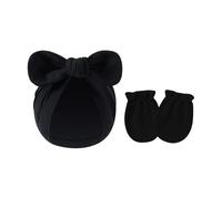 Wdbild Lot de 2 chapeaux de nouveau-nés avec moufles en coton doux et respirant anti-rayures, gants pour bébé de 0 à 6 mois, bandeau unisexe en coton pour bébé, Noir , taille unique