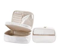 Wdbild Lot de 2 trousses de maquillage étanches - Trousse de toilette pour femme et fille - Sac de voyage pour soins de beauté, blanc, L：24.5x20.5x12.5cm，S：23.5x6x15.5cm