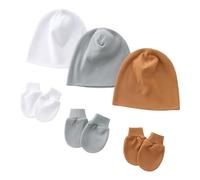 Wdbild Lot de 3 bonnets respirants pour bébé - Bonnet fœtal confortable avec gants assortis pour bébé de 0 à 1 mois - Unisexe, SET 04, Taille unique