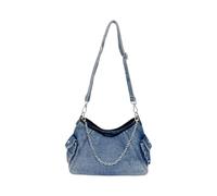 Wdbild Luxueux sac à bandoulière en jean à la mode sacs de soirée décontractés avec sangle de chaîne pour le shopping et les rendez-vous galants en jean décontracté, bleu, One Size