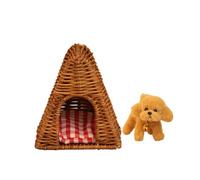 Wdbild Niche en rotin tissé et chien, figurine 1/12 pour maison de poupée, accessoires de paysage, pour enfants, création de jeux de simulation, meubles de maison de poupée