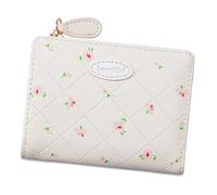 Wdbild Portefeuille, Femmes Portefeuille avec Porte-Carte Porte-Monnaie Court Portefeuille en Cuir PU Portefeuille Imprimé Fleur Change Bourse Belle Portefeuilles Mode Porte-monnaie, blanc, Taille