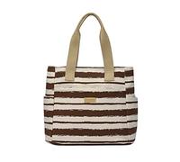 Wdbild Sac à bandoulière à rayures assorti pour femme, sac à main pliable, sac fourre-tout décontracté en toile, grande capacité, café