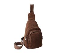 Wdbild Sac à bandoulière décontracté en velours côtelé pour femme, sac de poitrine pour voyage, randonnée, sport, course à pied, marron